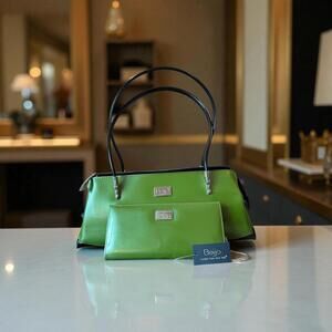 Beijo Green Leather Handbag & Wallet Matching Set NWT